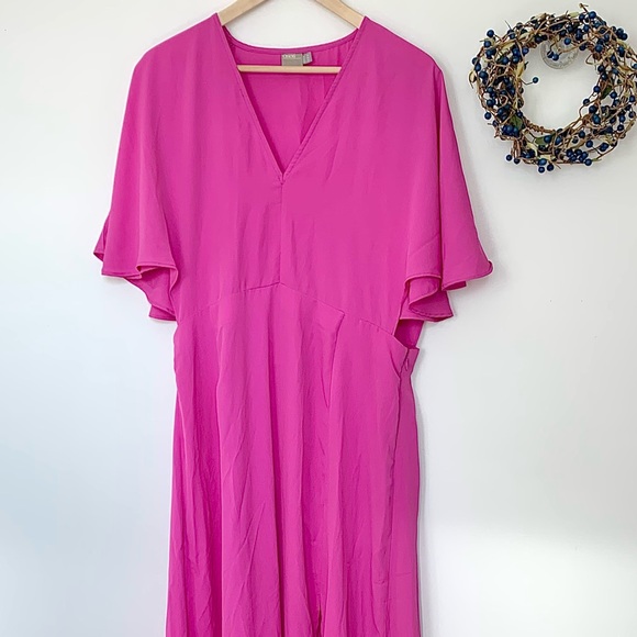 ASOS Magenta Kimono Sleeve Cut Out Sides Magenta Pink Maxi Dress US 14 - Picture 14 of 16
